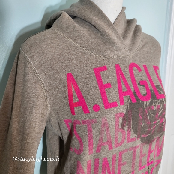 American Eagle Womens Sweatshirt Medium Light Brown Tan Hoodie - Picture 2 of 9
